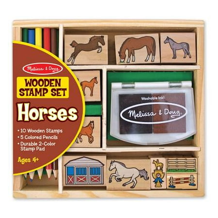 Mail Puzzle Melissa & Doug Wooden Stamp Activity Set: Horse Stable - 9 Stamps, 5 Colored Pencils, 2-Color Stamp Pad ()