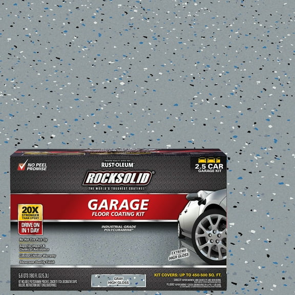 Gray, RockSolid High Gloss Polycuramine 2.5 Car Garage Floor Coating Kit-293513, 180 oz