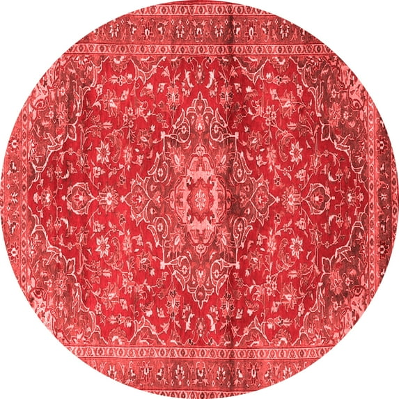 Ahgly Company Indoor Round Medallion Red Traditional Area Rugs, 8' Round