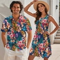 thumbnail image 2 of Jeiento Tropical Floral Matching Vacation Outfits for Couples Shirts for Men Casual Summer Dresses for Women Sleeveless Tiered Hawaiian Dress Mens Button Down Shirt, 2 of 6