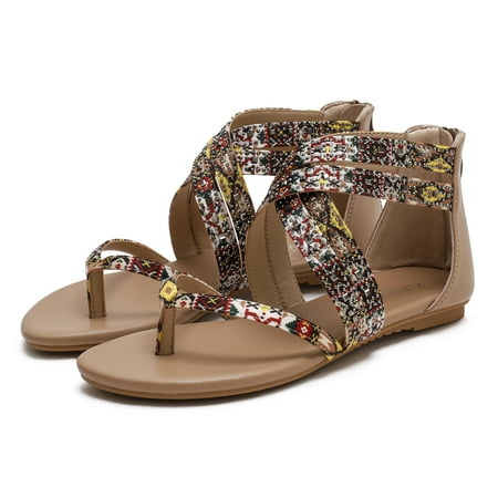 

DAFENGEA Comfort Gladiator Sandels for Women Dressy Summer Bohemian Beach Flip Flops Thong Shoes Open Toe Ankle Strap Buckle Lady Work Casual Flats Shoes