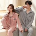thumbnail image 1 of Pijamas de algodón para hombre y mujer, ropa de dormir con cuello vuelto, pantalones de manga larga, conjuntos de pijama sólidos, Otoño e Invierno, 1 of 4