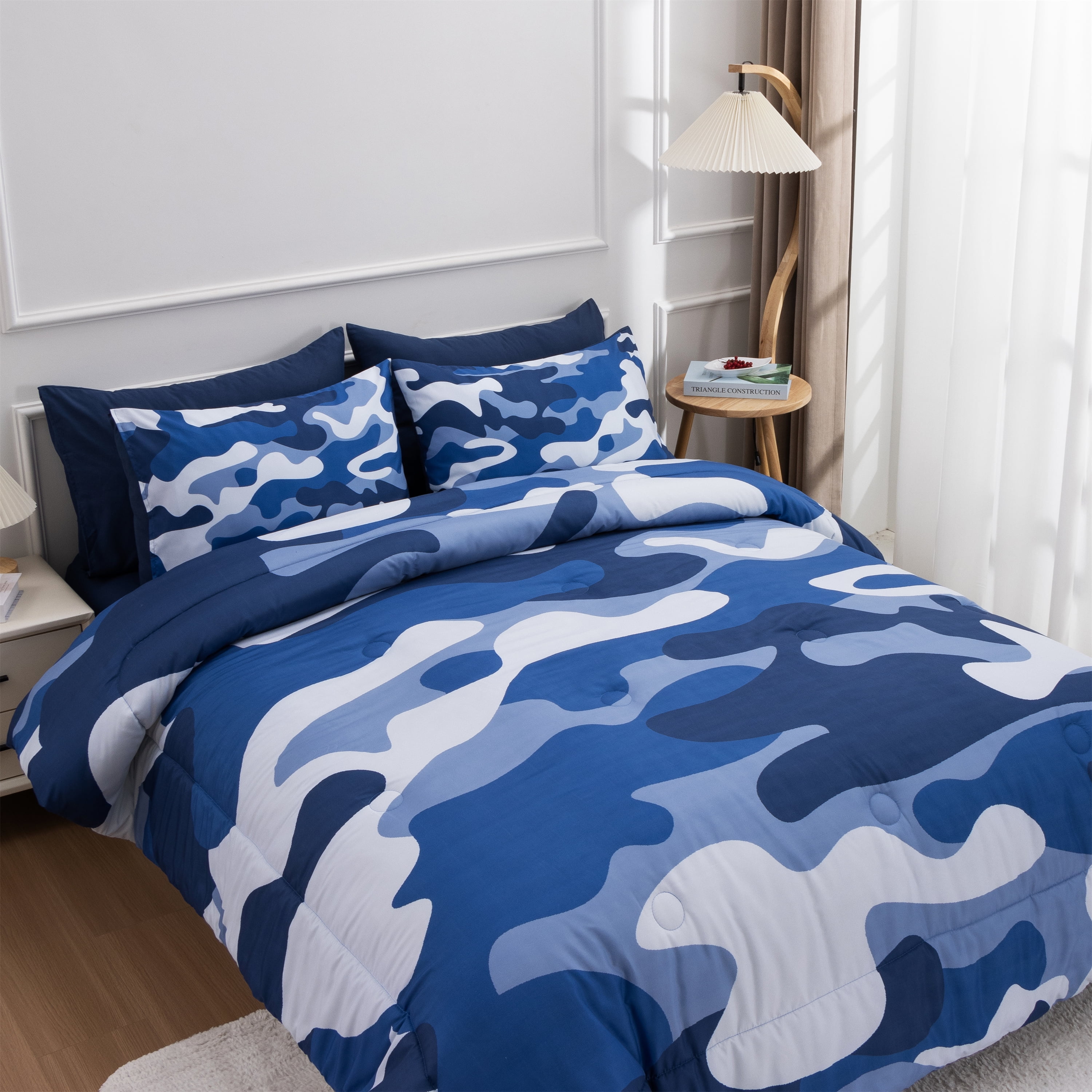Btargot 3PCS Blue Camouflage Bedding Comforter Set Queen Boys Girls Camo Ultra Soft Dorm Bed Sets