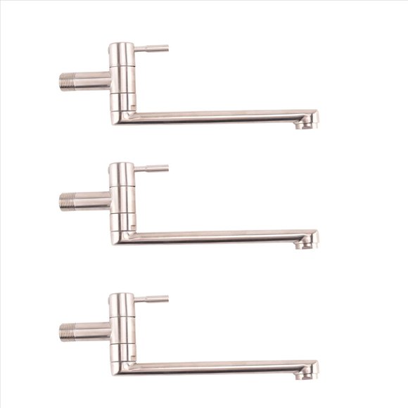 3X Grifo de Cocina de RotacióN de 180 Grados Grifo de Piscina Grifo de Acero Inoxidable Alargado Montado en la Pared Grifos de Agua FríA Individuales