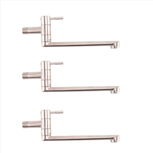 3X Grifo de Cocina de RotacióN de 180 Grados Grifo de Piscina Grifo de Acero Inoxidable Alargado Montado en la Pared Grifos de Agua FríA Individuales