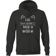 Life is better with a Cat Animal Pet Paw print Graphic Hoodies Xlarge Dark Grey