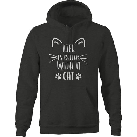 Life is better with a Cat Animal Pet Paw print Hoodie for Big Men 3XL Dark Grey