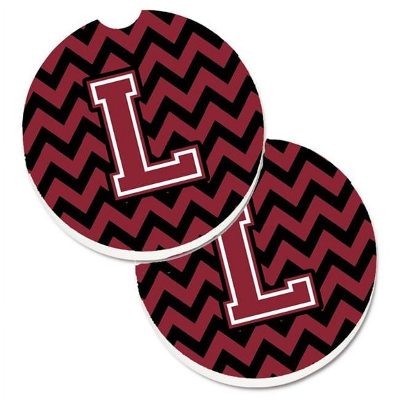 Letter L Chevron Garnet & Black Set of 2 Cup Holder Car Coaster
