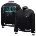 thumbnail image 3 of Women's Starter  Black San Jose Sharks Arch Stripe Satin Full-Snap Varsity Jacket, 3 of 3