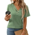 thumbnail image 4 of LADIGASU Women's Casual V-Neck Solid Color Buttons T-shirt Short Sleeved Top, 4 of 8
