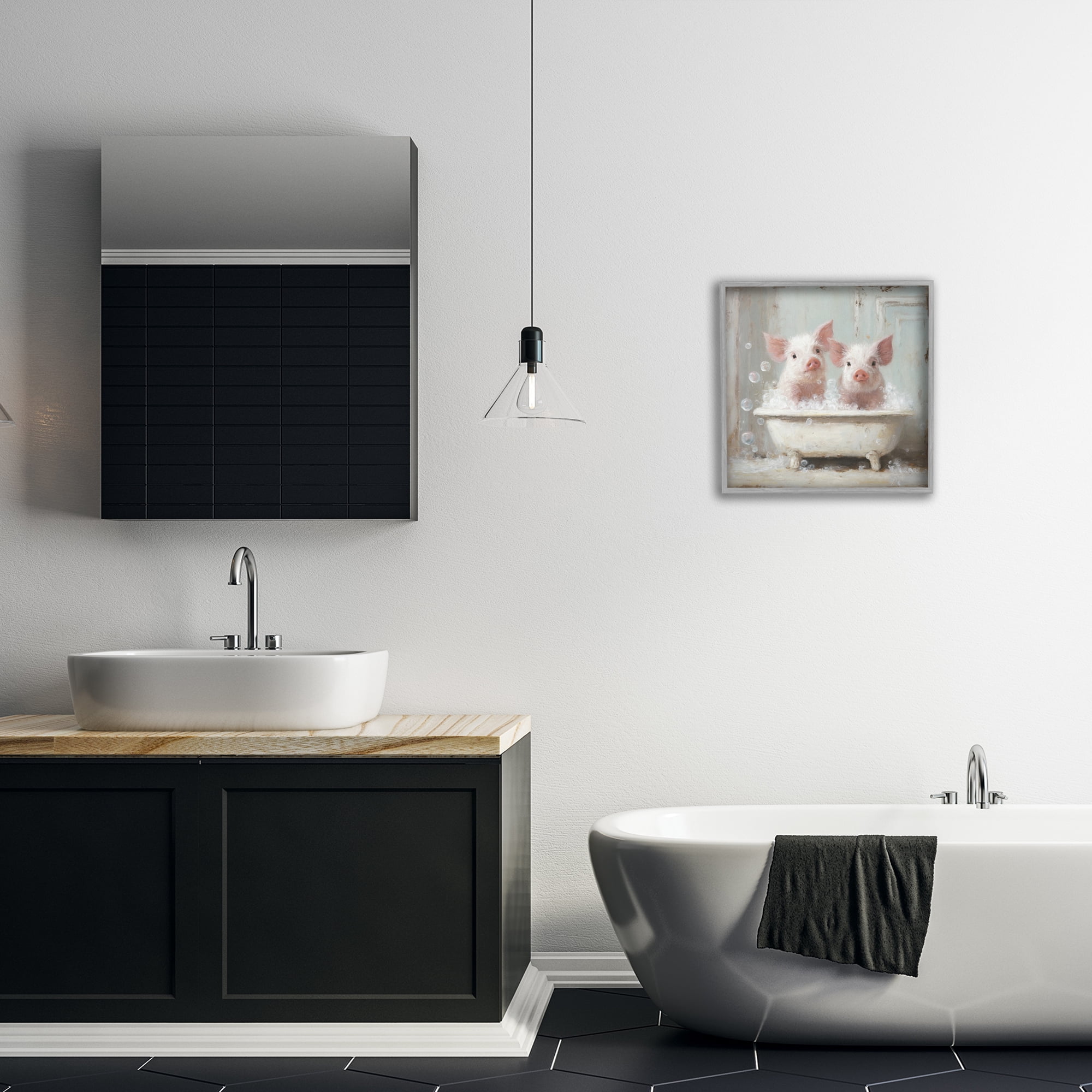 Stupell Industries Piglet Bubble Bath Gray Framed Giclee Art, design by Tina LeCour