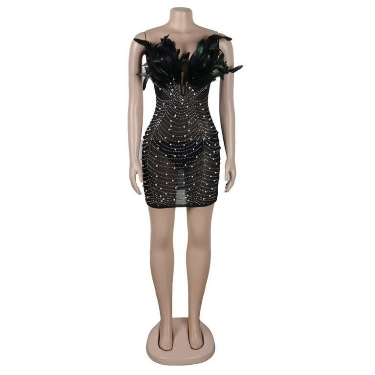Sexy Solid See-through Feathers V Neck Princess Dresses Sexy Solid See-through Feathers V Neck Princess Dresses