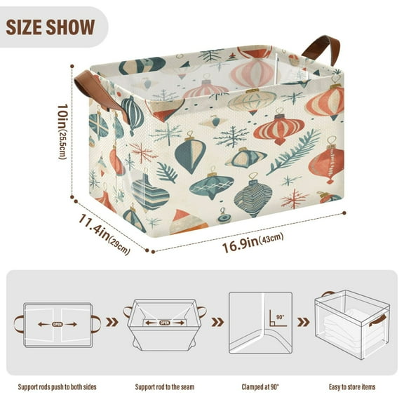 BZSMCE Collapsible Fabric Cube Storage Bins Retro Christmas Pattern Design Pattern Storage Box