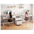 thumbnail image 2 of 98" 2 Person Computer Desk with Fabric Drawer & File Cabinet, Two Person Long Writing Home Office Desk with Power Outlet & Monitor Stand, Storage Shelves, White, 2 of 6