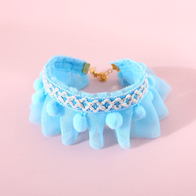 Collar de encaje para mascotas, colores brillantes, ajustable, estilo chinoiserie, para gatos pequeños, perros, azul, talla S, 20-25 cm (7,9-9,8 pulgadas)