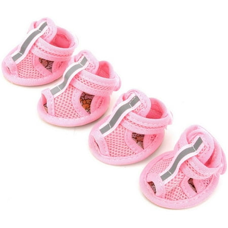 Reflective Dog Sandals Pet Shoes Breathable Soft Mesh Anti Skid Doggy Boots for Puppies Paw Protector Soft Rubber Sole for Walking Hot Pavement Nonslip 5 Sizes Leisure Cool Summer Pink 5