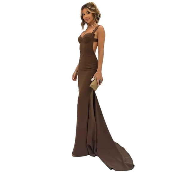 Women's Halter Chest Wrapped Sleeveless Pleated Floor-length Long Evening Party Dress, Backless, Sexy, Solid Color