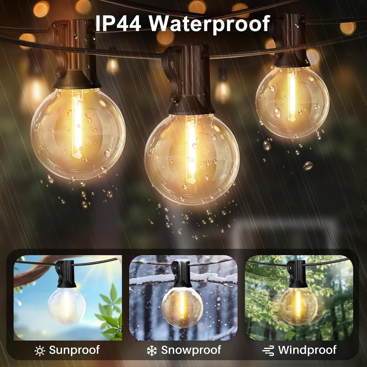 LED Outdoor String Light, 100 Feet Patio Lights with 50+2 Edison Shatterproof Bulbs(2 Spare), UL Waterproof Outside Lights connectable,Dimmable for Backyard Porch Decor