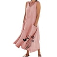 thumbnail image 2 of TIMIFIS Robes Maxi pour Femmes Robe d'Été de Plage Coton Lin Col Rond Sans Manches Longues Robes Grande Taille Camisole Chemises Robe avec Poches, 2 of 5