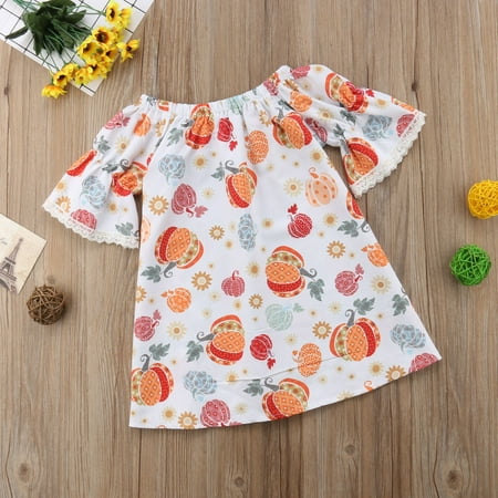 Infant Toddler Baby Girl Pumpkin Cartoon Dress Short Sleeve Sundress Halloween Party Princess Dress