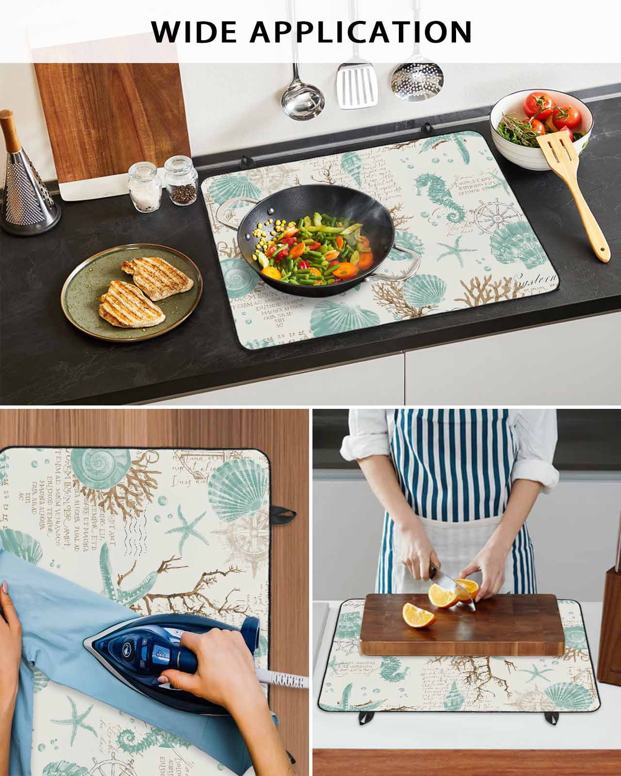 nqOlkjepod Large Induction Cooktop Protector Mat 24"x21", Coastal Starfish Stove Top Covers for Electric Stove, Farmhouse Nautical Seahorse Conch Stove Burner Cover Mats, Glass Top Stove Cover