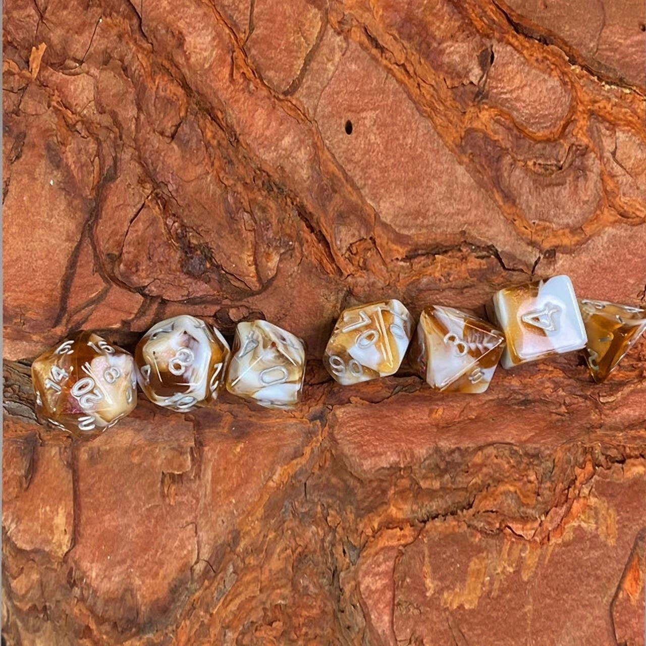 PRIME- Sage’S Shards – Brown/White Glitter Acrylic Polyhedral Dice Set Dungeons Dragons