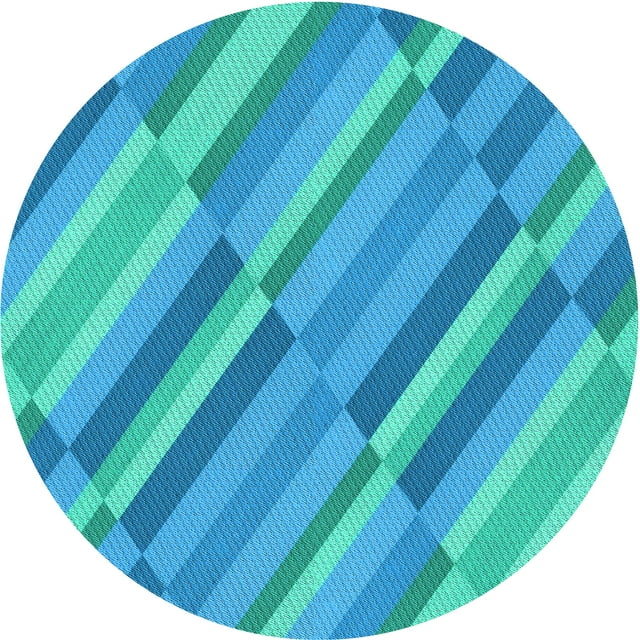 Ahgly Company Machine Washable Indoor Round Transitional Bright Turquoise Blue Area Rugs, 3' Round