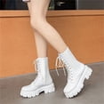 thumbnail image 6 of Women's Leather Platform Combat Boots Fashion Side Zipper Lace Up Chunky Lug Sole High Top Motorcycle Boots Comfort Waterproof Non-Slip Ankle Booties, 6 of 7