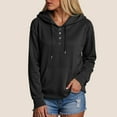 thumbnail image 2 of idosla Womens 2025 Hoodies Button Collar Drawstring Hooded Pullover Sweatshirt Casual Long Sleeve Tops Shirts (Black, S), 2 of 6