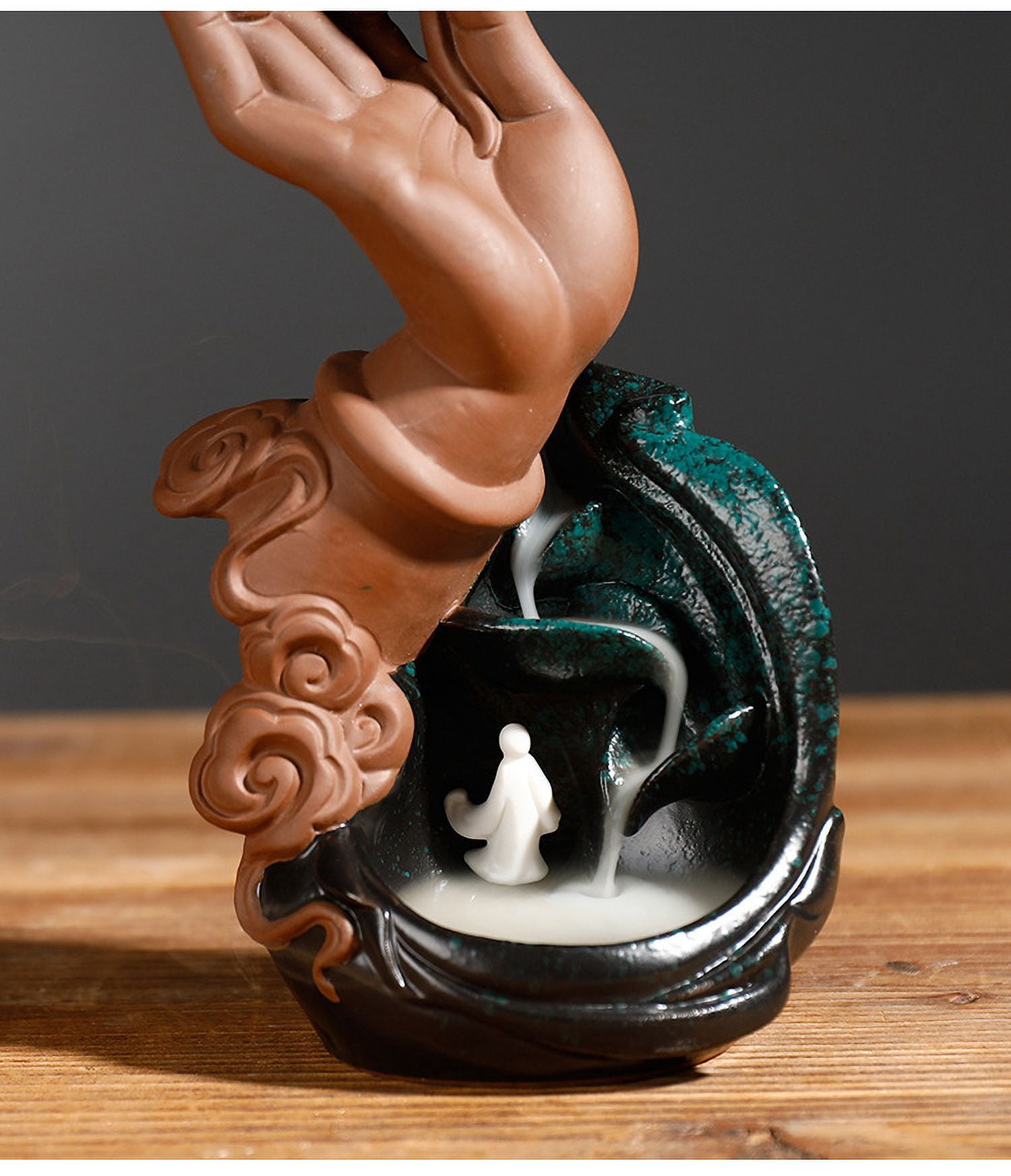 Incense Holder Zen Buddha Hand Lotus Backflow Incense Burner Incense Diffuser Waterfall Censer Incense Cones Holder Home Deco