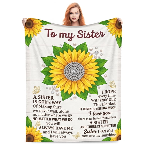 Sister Throw Blanket, Sunflower Throw Blanket for Women, Sister Gift Blanket, Soft Flannel Cozy Blanket for Birthday 50x40
