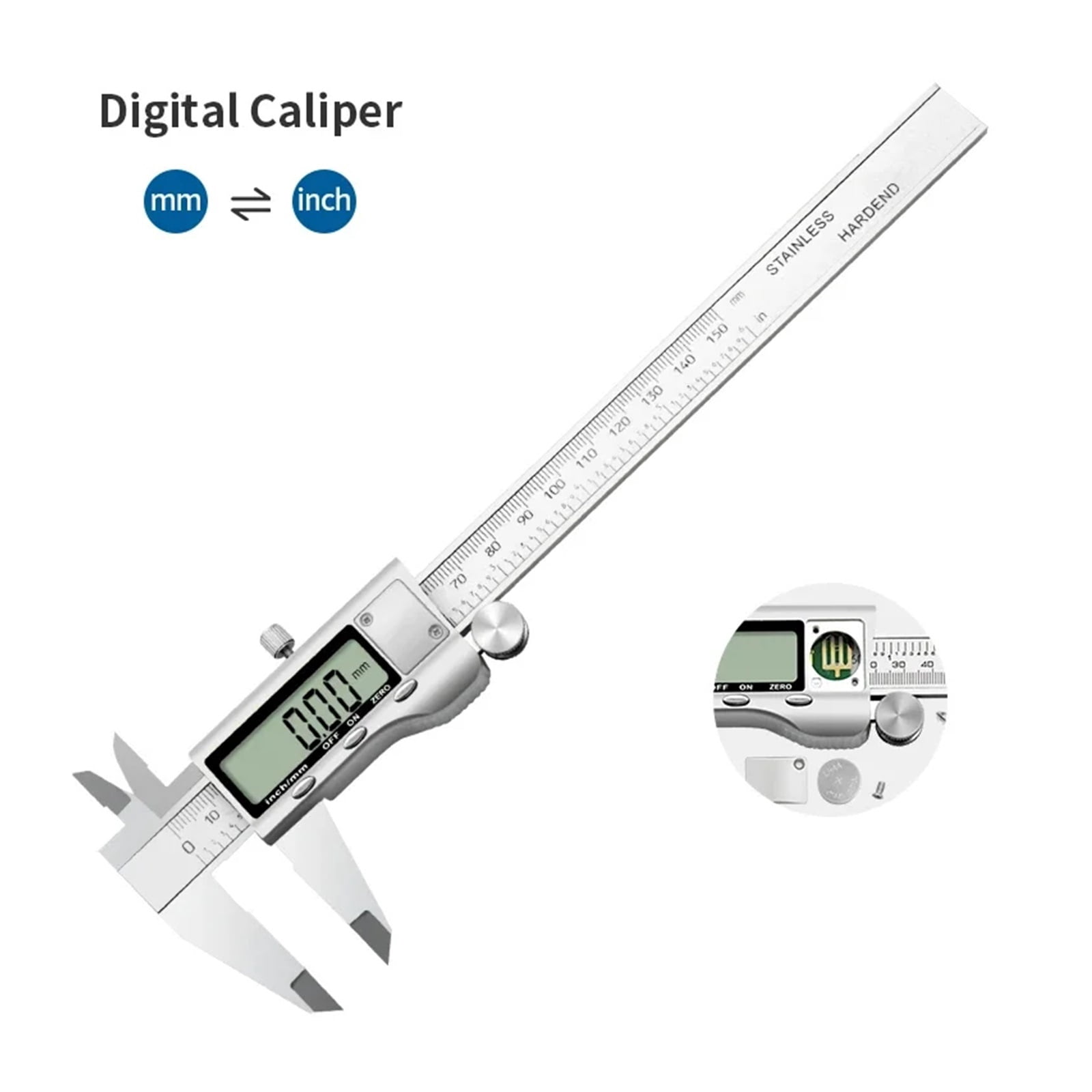 0-150mm Vernier Caliper Stainless Steel LCD Digital Caliper 6 Inch Instrument Depth Measuring Tools By ,Easy to Operate