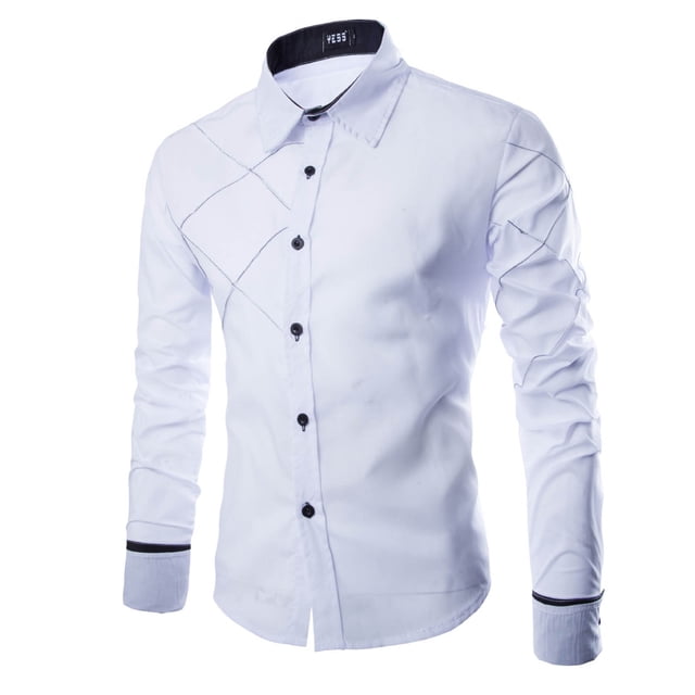 Camisas Oversize Hombre Camisa de manga larga para hombre Diseño Sense Grid Line Diseño Casual Color sólido (White, XL)
