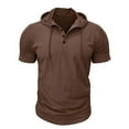 thumbnail image 2 of SWSMCLT Men's Short Sleeve Hoodie Hooded Regular Fit Cotton Tee T Shirt Soft Top Plus Size Summer Lightweight Button Cool Casual Brown XX-Large, 2 of 4
