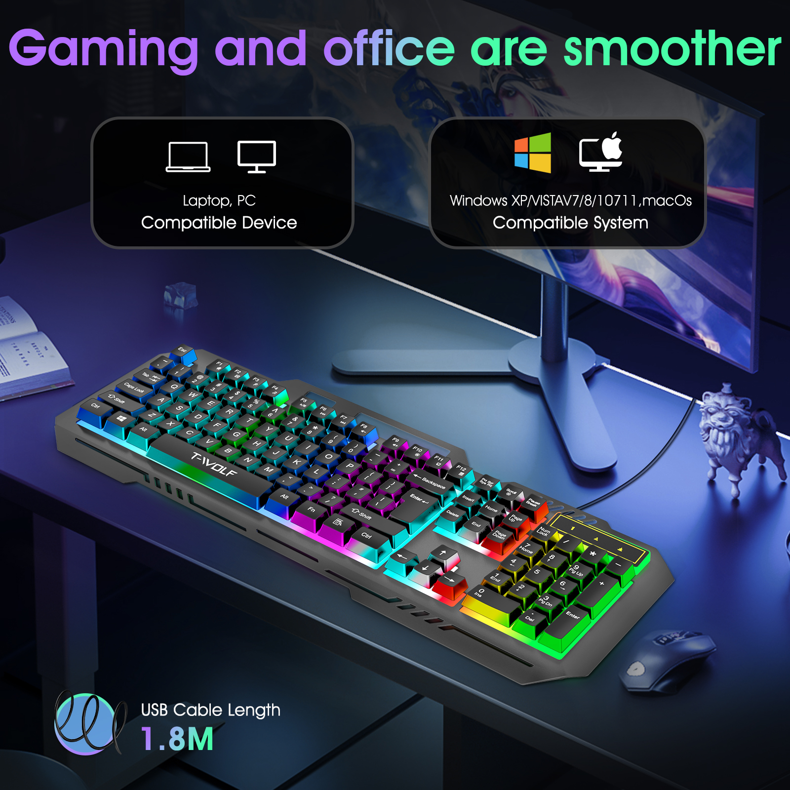 Muzpu T16 Mechanical Gaming Keyboard, RGB Backlit, Black photo 5