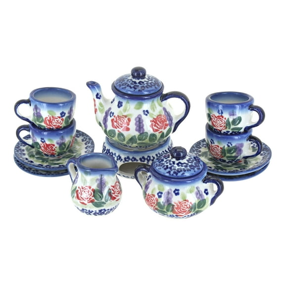 Blue Rose Polish Pottery Roses Are Red Miniature Tea Set