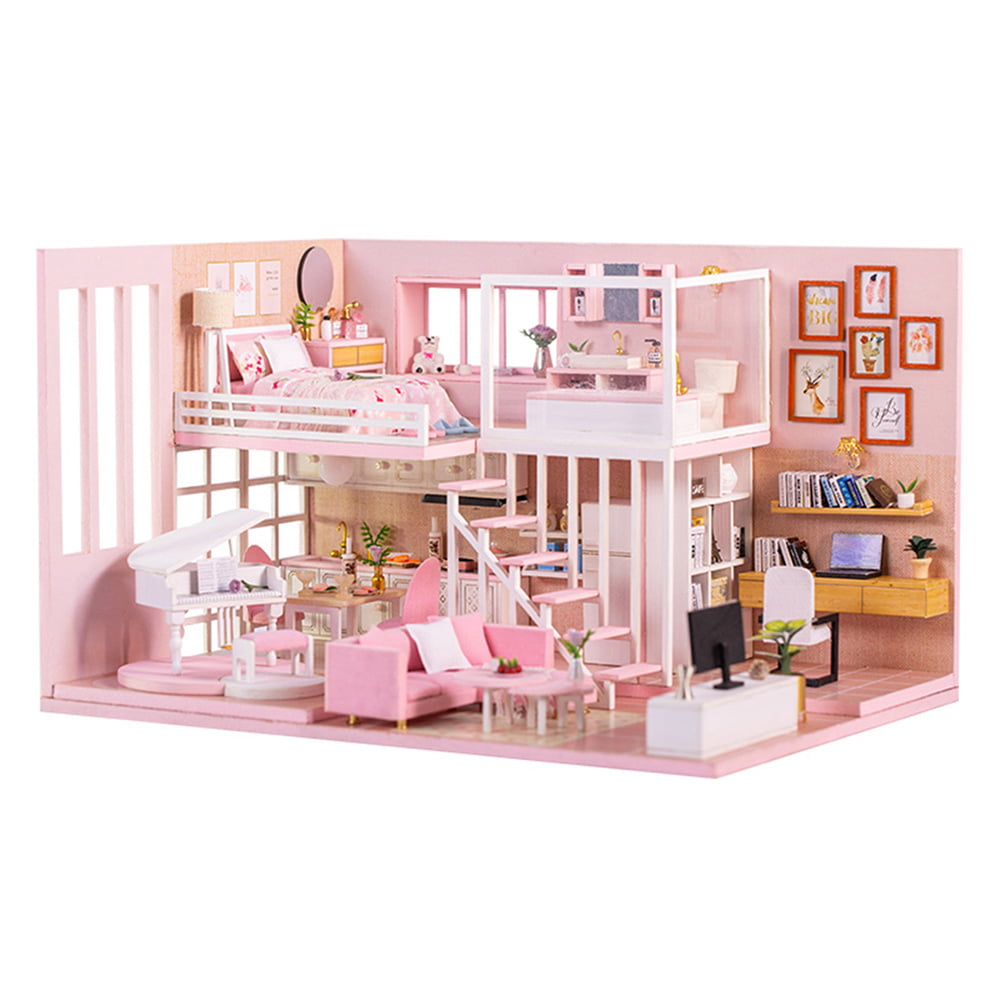Barbie Doll House Furniture Toy Mini DIY Cottage Kit for Kids Girl Birthday Gift