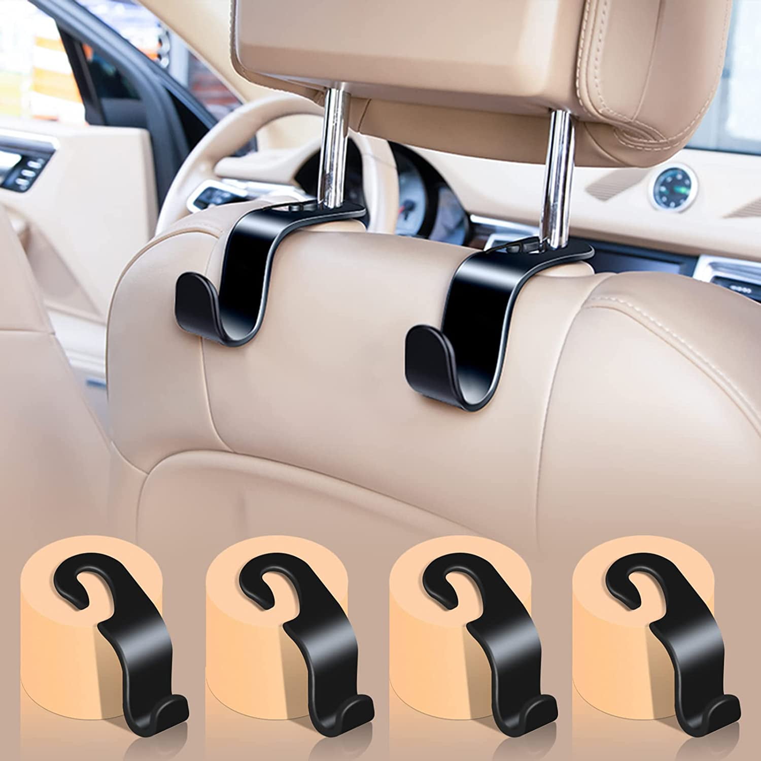 4-Pack ar Seat Headrest Hooks, Car Hook Hangers Storage Organizer Interior  Accessories for Purse Coats Umbrellas Grocery Bags Handbag 