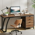 thumbnail image 3 of Tribesigns 59-Inch Computer Desk with 3 Drawers, Walnut Writing Table with Reversible Storage and File Drawer, Home Office Workstation with Metal Frame, 3 of 5