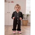 thumbnail image 6 of RUINIXCW Toddler Baby Girl Silk Stain Pajamas Newborn Infant Baby Girls Romper One Piece Spring Fall Sleepwear Lapel V Neck Fuzzy Trim Long Sleeve Button Up Jumpsuit Homewear, 6 of 9