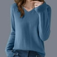 thumbnail image 2 of BXINGOHAI Women's V Neck Sweater Lightweight Soft Pullover Long Sleeve Tops Business Casual Fall Outfits Trendy Blue,L, 2 of 4