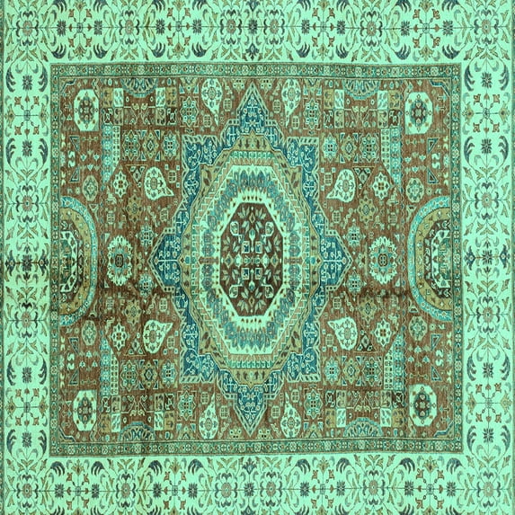 Ahgly Company Indoor Square Abstract Turquoise Blue Modern Area Rugs, 4' Square