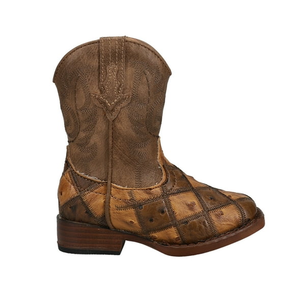 Roper Boys Bird Blocks Checkered Square Toe Cowboy   Mid Calf Boots