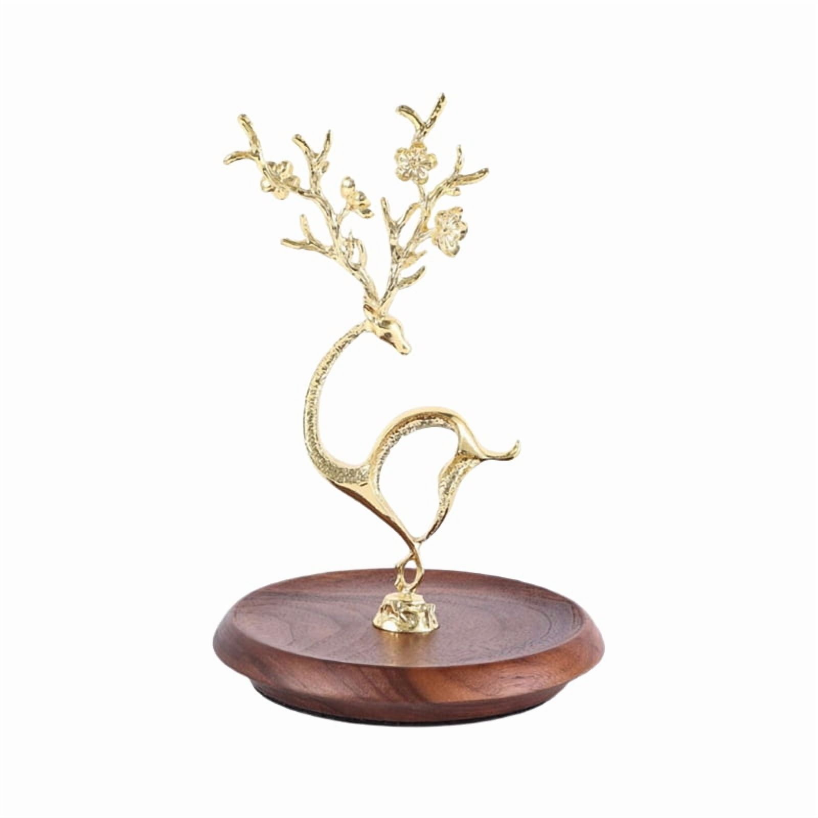 Metal and Walnut Deer Jewelry Holder Stand for Necklaces Rings and Earrings Desktop Organizer Gold