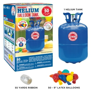 Jumbo Helium Balloon Tank Kit, 14.9 cu ft, Includes 50 Balloons & Ribbon