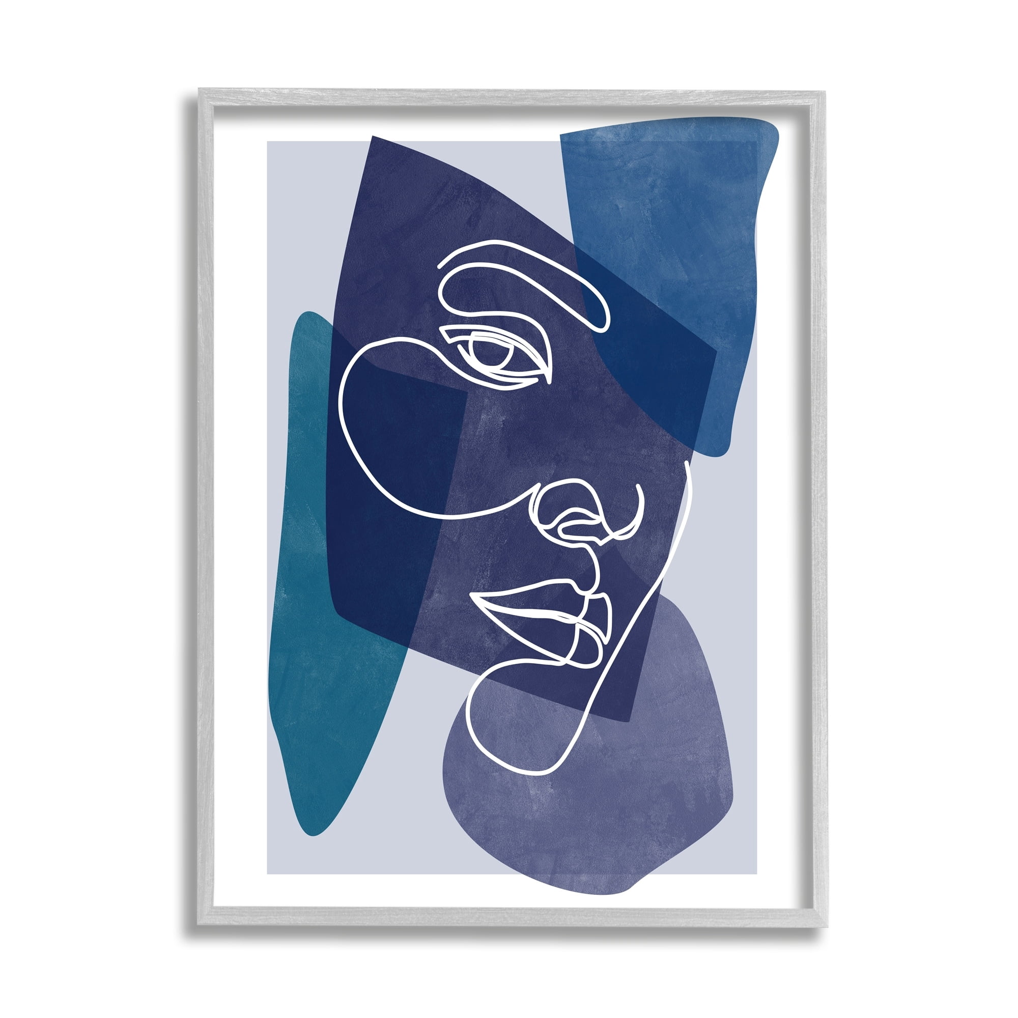 Stupell Industries Bold Blue Purple Shapes Face Line Doodle Motif Framed Wall Art, 16 x 20, Design by Birch&Ink