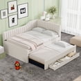 thumbnail image 3 of Euroco Upholstered Full Size Daybed with Trundle and 3 Drawers for Kids, Beige, 3 of 12