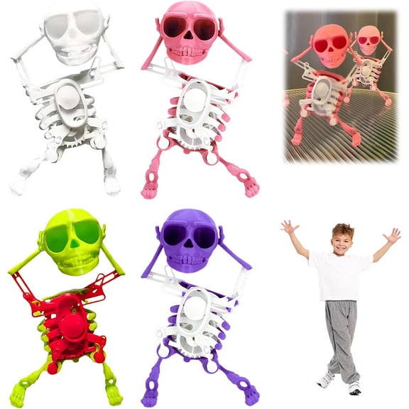 Skeleton Dancing and Swinging Clockwork, 3D Swinging Wind Up Skeleton Desktop Spring Clockwork Toy for Desk Decoration and Stress Relief, Dancing Skeleton Toy (4pcs)