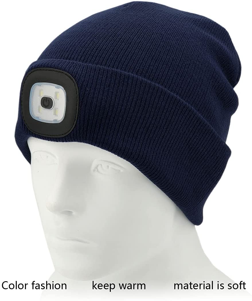 HESHENG Unisex Beanie Hat with Light, USB Rechargeable LED Headlamp Beanie,  Gifts for Dad Father Men Husband Warm Knitted Cap
