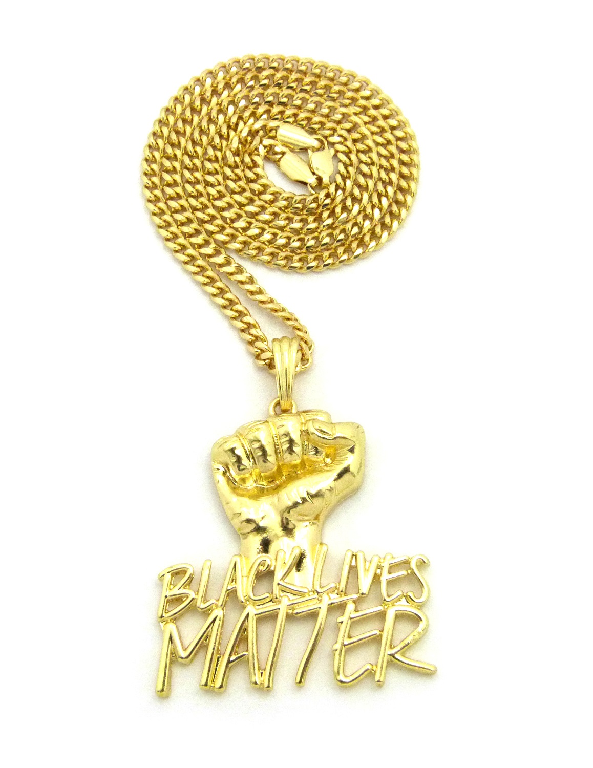 Polished Raised Fist Black Lives Matter Micro Pendant With Gold Tone Polished Raised Fist Black Lives Matter Micro Pendant With Gold Tone Chain Necklace 3mm 24 Cuban Com
